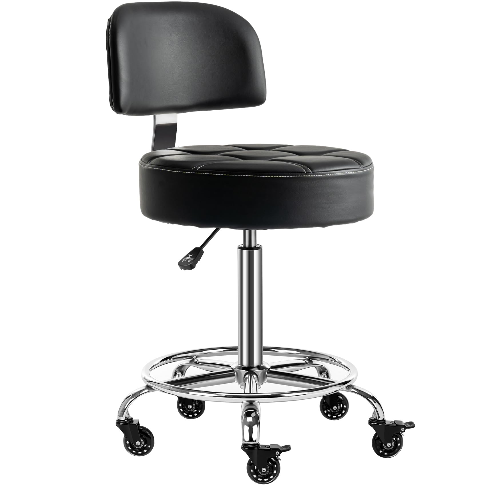 Covibrant Lockable Stool With Back And Foot Rest Ergonomic Rolling Hydraulic Adjustable Stool For Doctor Esthetician Artist Home