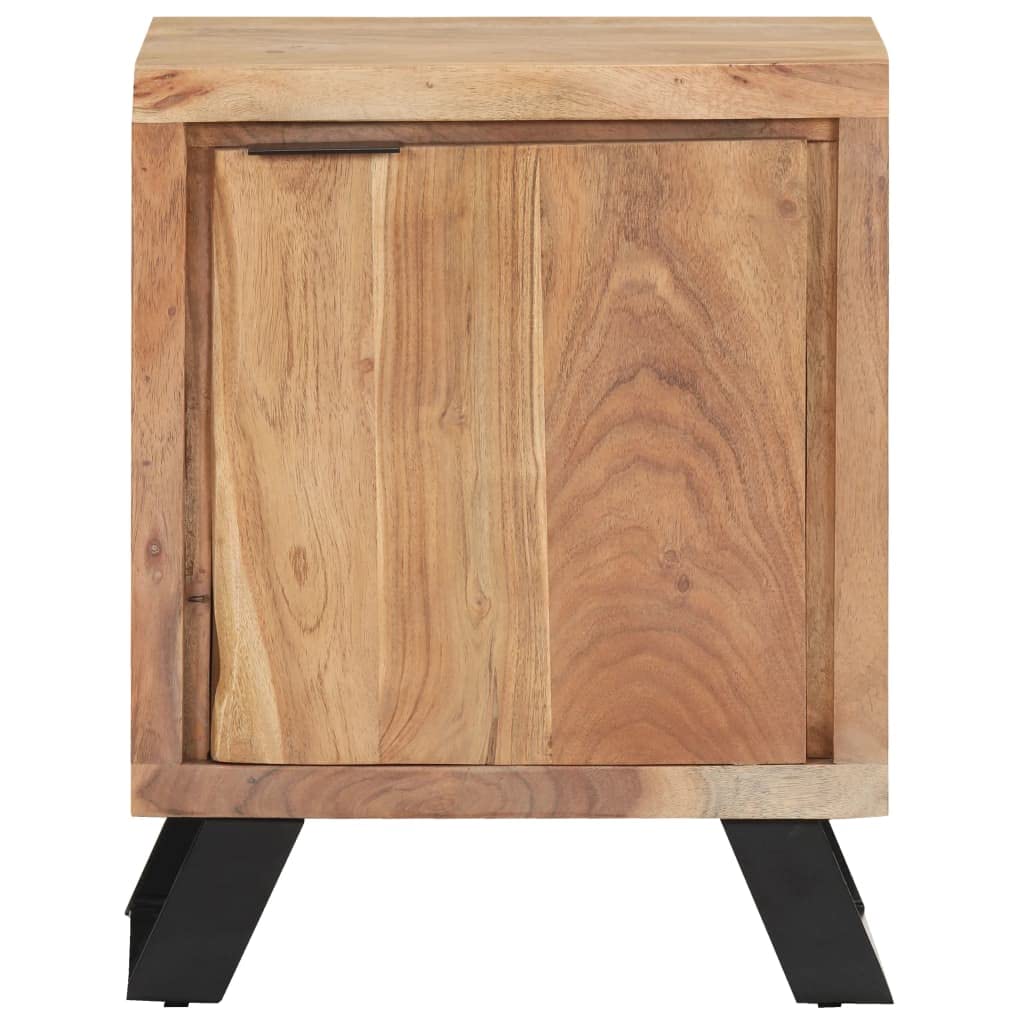 vidaXL Bedside Cabinet - 15.7"x11.8"x19.7", Solid Acacia Wood with Live Edges, Ample Storage, Steel Legs, Unique Wood Grains