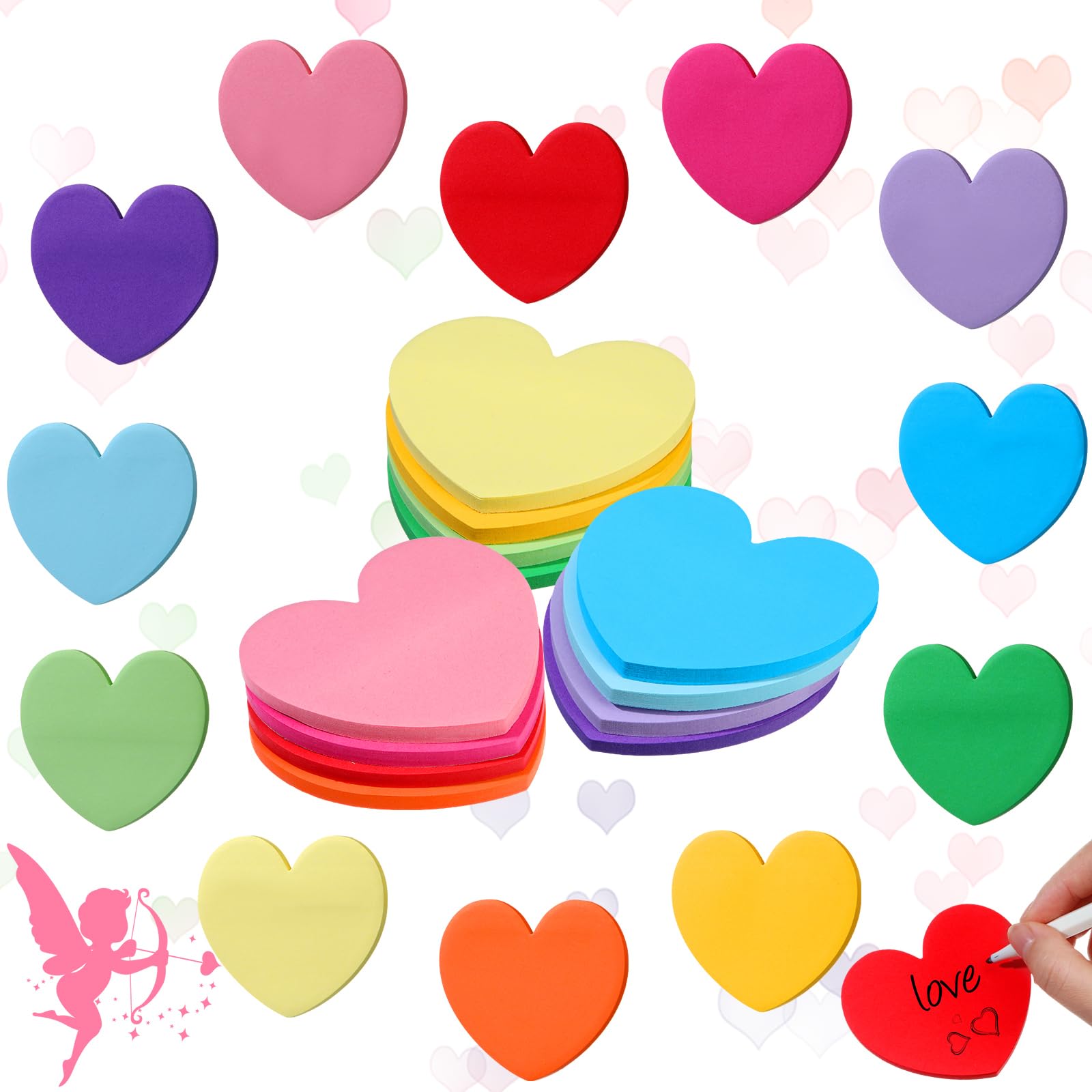 Roowest 600 Sheets Valentine'S Day Heart Shaped Sticky Notes Heart Notepads 3 X 3 Inches Post Note Self Stick Memo Colorful Stic