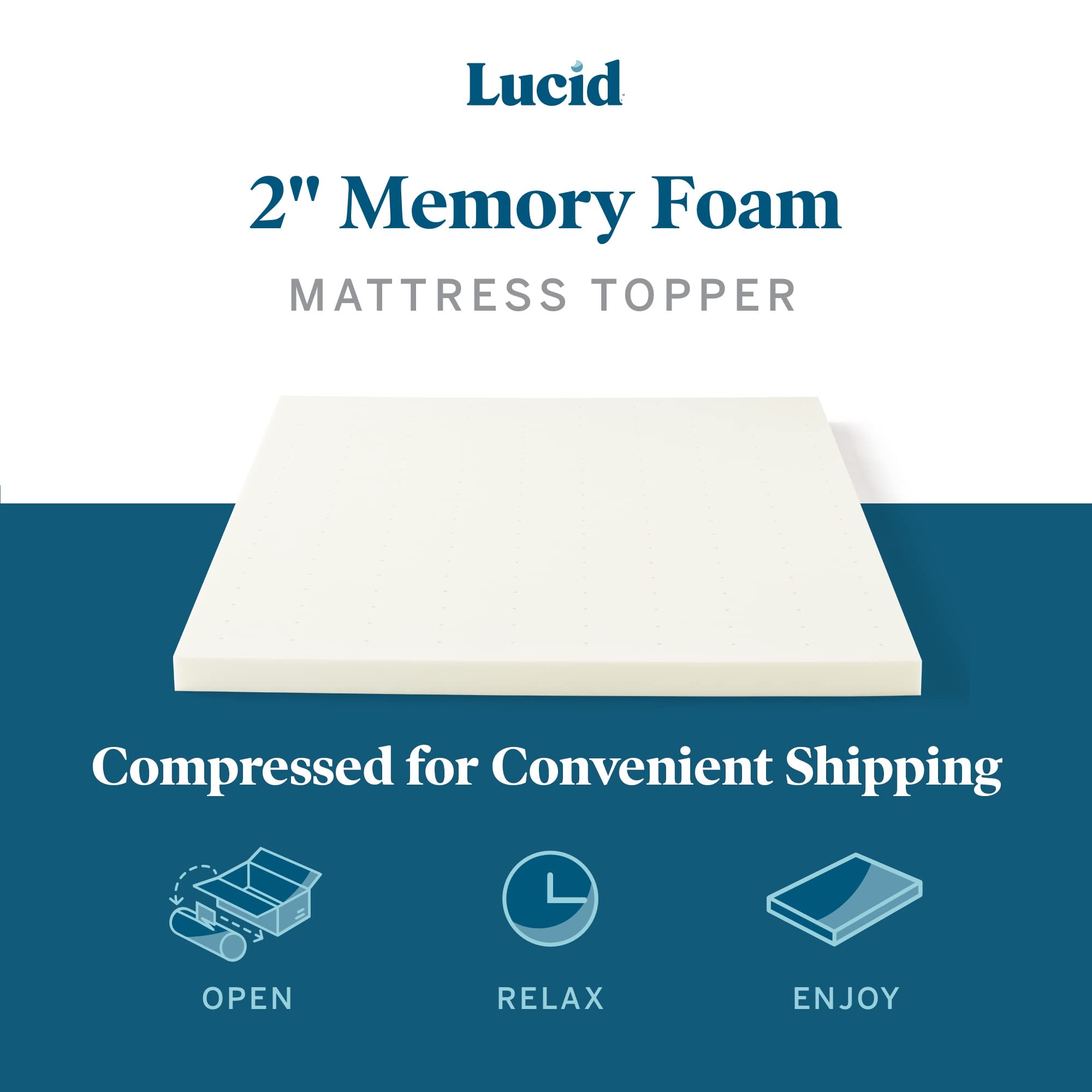 Lucid 2 Inch Traditional Foam Mattress Topper - Hypoallergenic - Ventilated - Conforming Support - Full