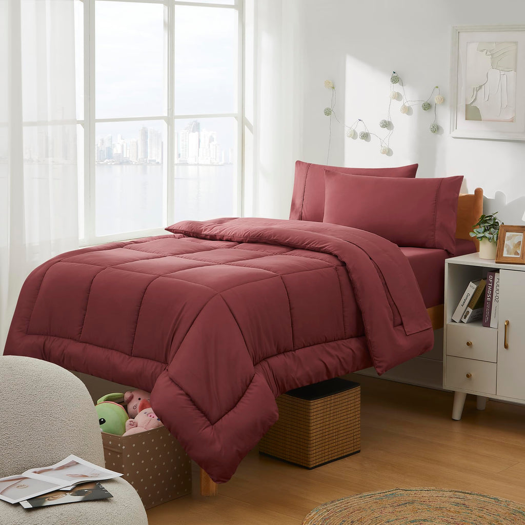 Dorm Room Essentials College Bedding Comforter Set 5 Piece Twin Size Bed In A Bag For College Students Boys And Girls, Twin, Bur