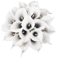DuHouse 20Pcs Artificial Calla Lily Flower Real Touch Latex Flowers for DIY Wedding Bouquet Party Home Decor (Black White)