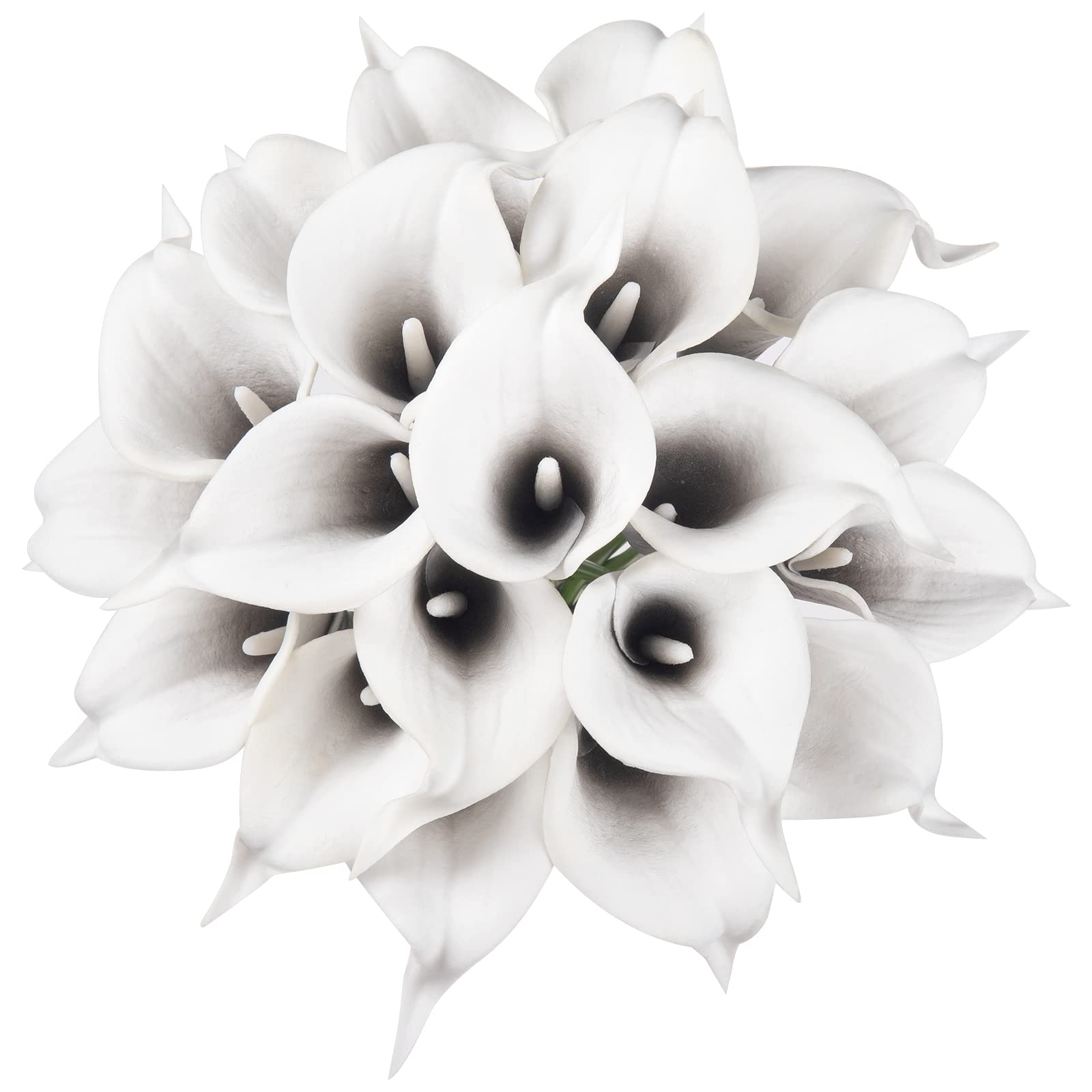 DuHouse 20Pcs Artificial Calla Lily Flower Real Touch Latex Flowers for DIY Wedding Bouquet Party Home Decor (Black White)