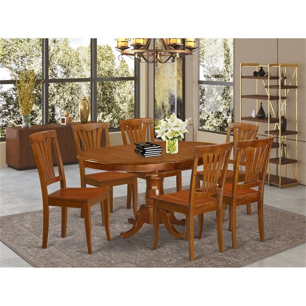 East West Furniture POAV7-SBR-W 7 Piece Dining Table Set Consist of an Oval Dining Room Table with Butterfly Leaf and 6 Wood Seat Chairs, 42x60 Inch, Saddle Brown