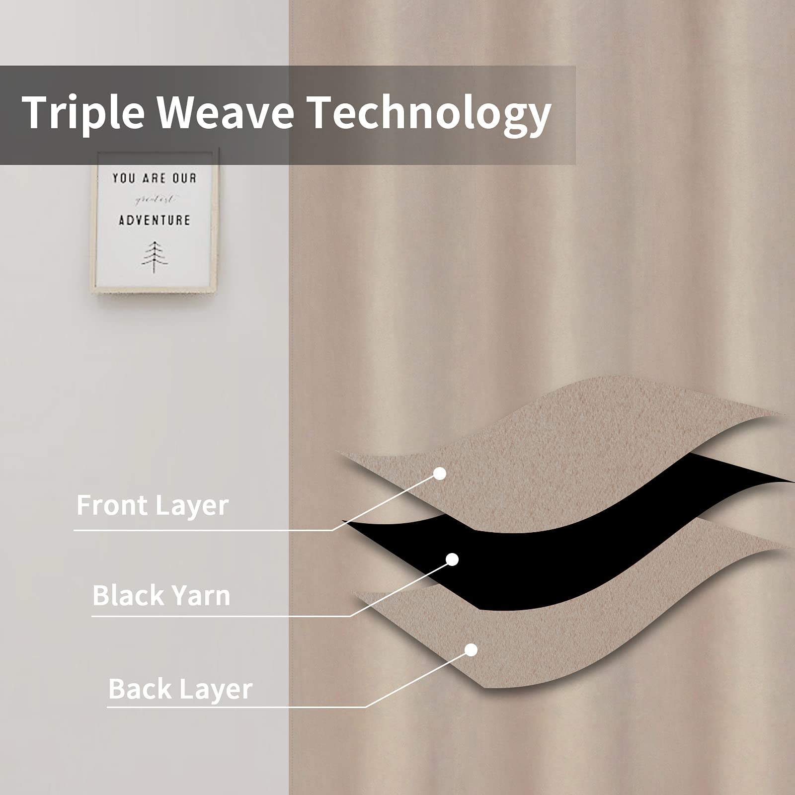 Easy-Going Blackout Curtains For Bedroom, Solid Thermal Insulated Grommet And Noise Reduction Window Drapes, Room Darkening Curtains For Living Room, 2 Panels(42X84 In, Beige)