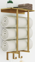 Towel Rack with Metal Shelf and 3 Hooks, Bethom Towel Racks for Bathroom Wall Mounted, Metal Gold Bath Towel Holder Storage Wall