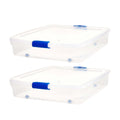HOMZ 56-Quart Underbed Bin Containers, Secure Clear Plastic Under the Bed Storage Organizer with Latching Lid, Blue Handles, and