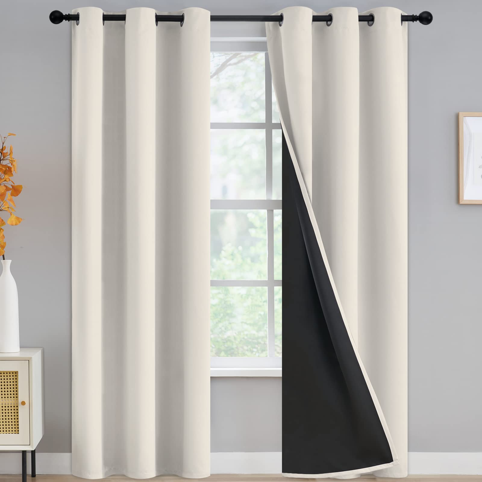 Yakamok 100% Blackout Curtains For Bedroom 84 Inch Length, Full Light Blocking Drapes With Black Backing, Soft Thermal Insulated