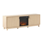Walker Edison 70' Modern Reeded Tv Stand With Freestanding Electric Fireplace, Cabinet Storage For Media And Games, Ambient Flame With Or Without Heat, 16' D X 23.76' H, Coastal Oak