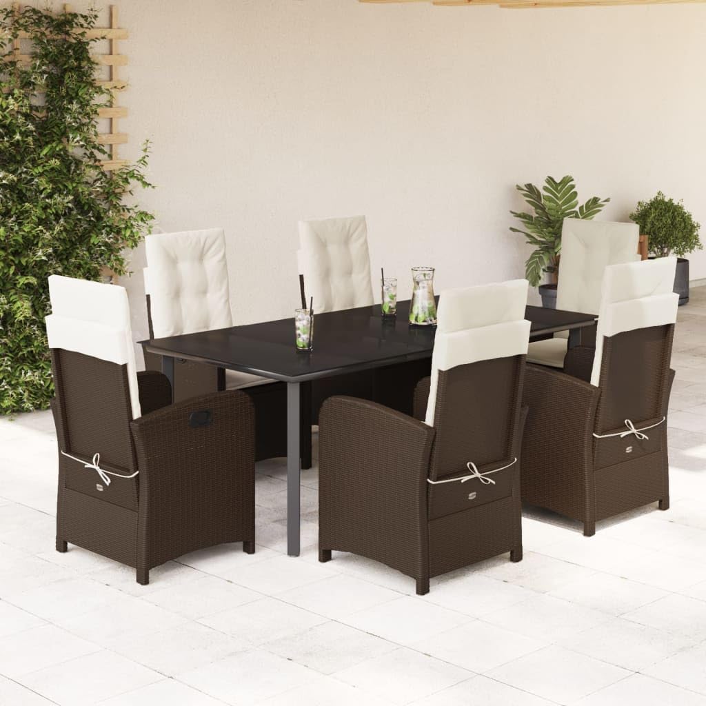 vidaXL Garden Dining Group 7 Pieces Brown Artificial Rattan
