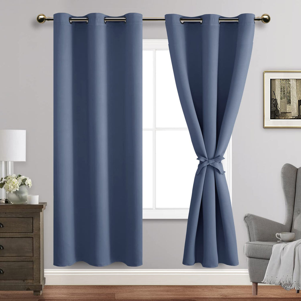 Jiuzhen Dusty Blue Blackout Curtains For Bedroom, Light Blocking And Noise Reducing Grommet Curtains For Living Room Darkening Curtains, Set Of 2 Window Curtain Panels, 38 X 72 Inch Length