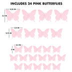 Cute Pink Butterfly Wall Decor 24 Pcs, Girls Room Wall Decals, Danish Pastel Aesthetic Butterflies Stickers For Nursery Decorati