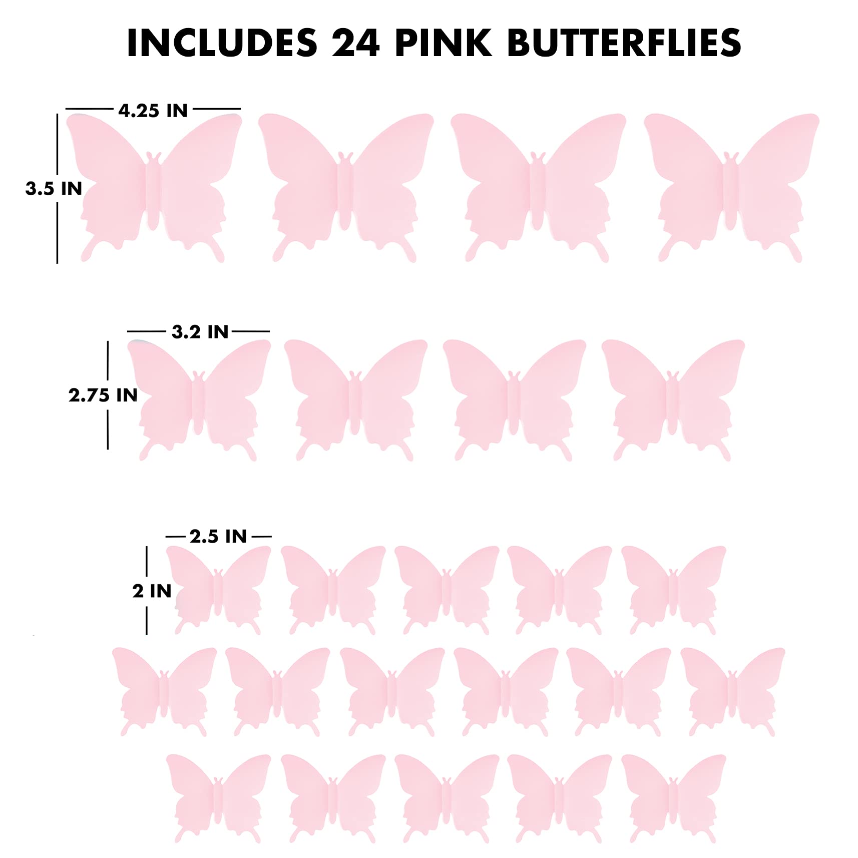 Cute Pink Butterfly Wall Decor 24 Pcs, Girls Room Wall Decals, Danish Pastel Aesthetic Butterflies Stickers For Nursery Decorati