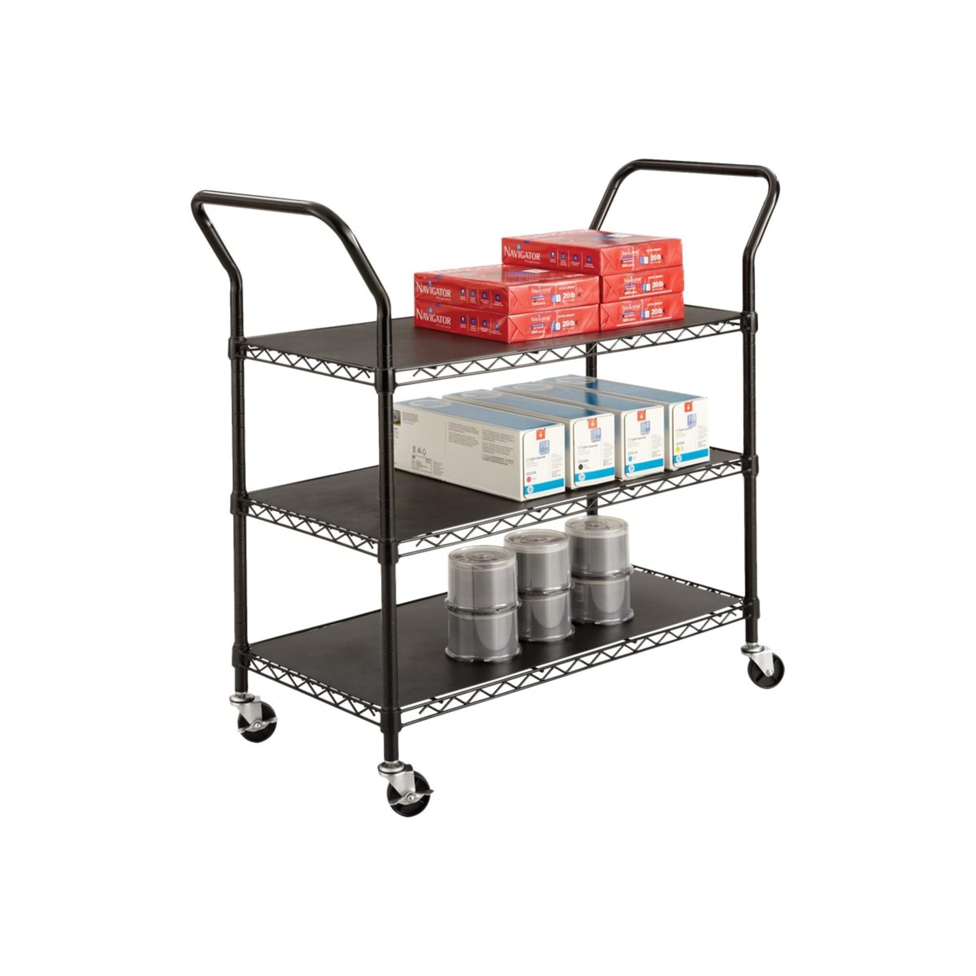 Safco Products 5338BL Wire Utility Cart with 3 Shelves, Rated up to 600 lbs., Black
