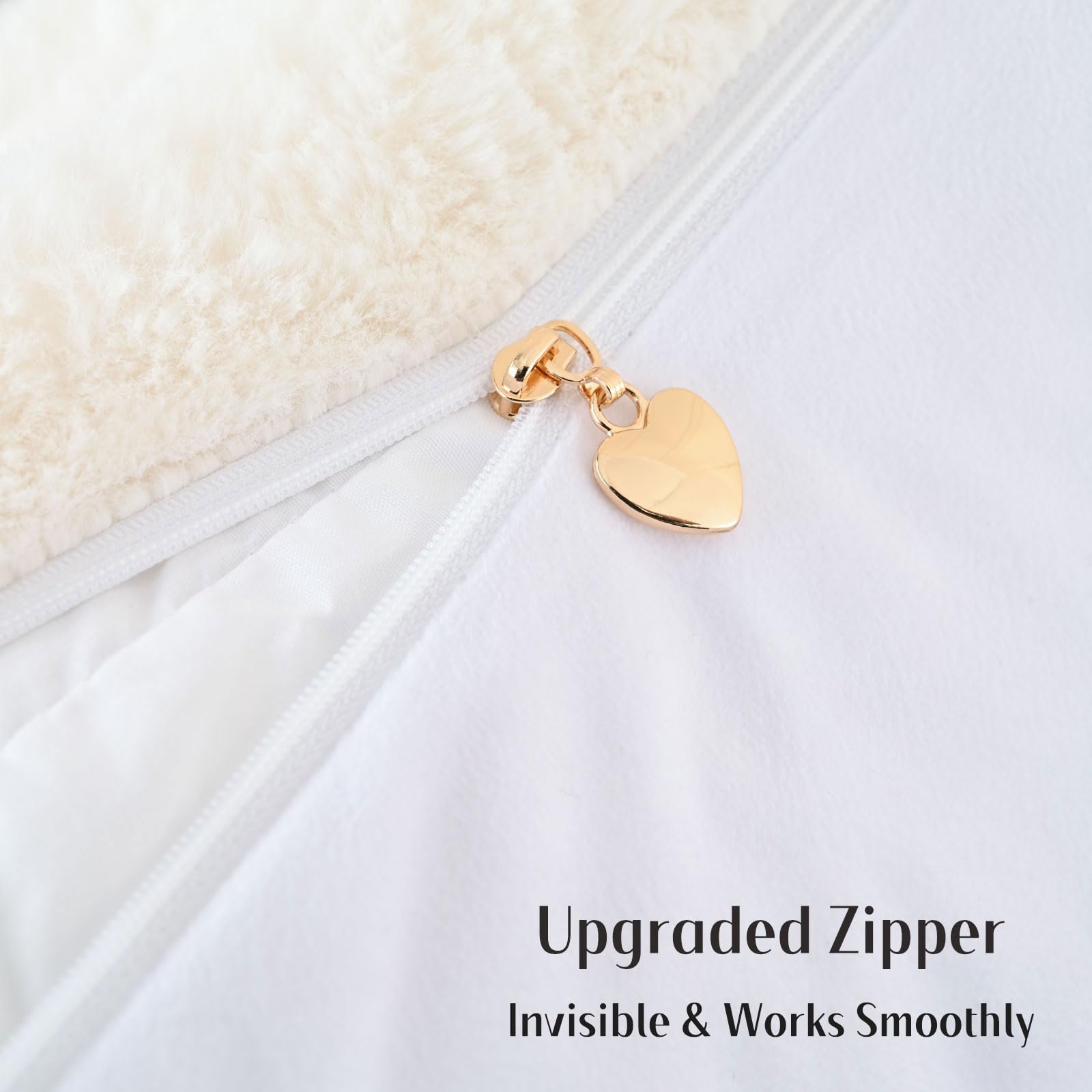 Futei Cream White Decorative Throw Pillow Covers 12X20 Inch Set Of 2, Square Soft Faux Rabbit Fur Big Striped Cushion Cover,Home