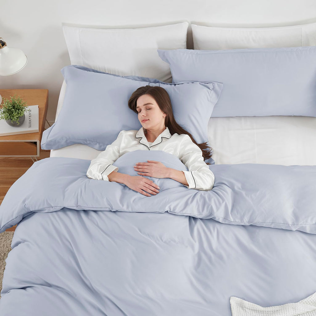 Hearth & Harbor Ice Blue Duvet Cover Queen Size - 3 Piece Queen Duvet Cover Set, Soft Double Brushed Queen Size Duvet Covers Wit