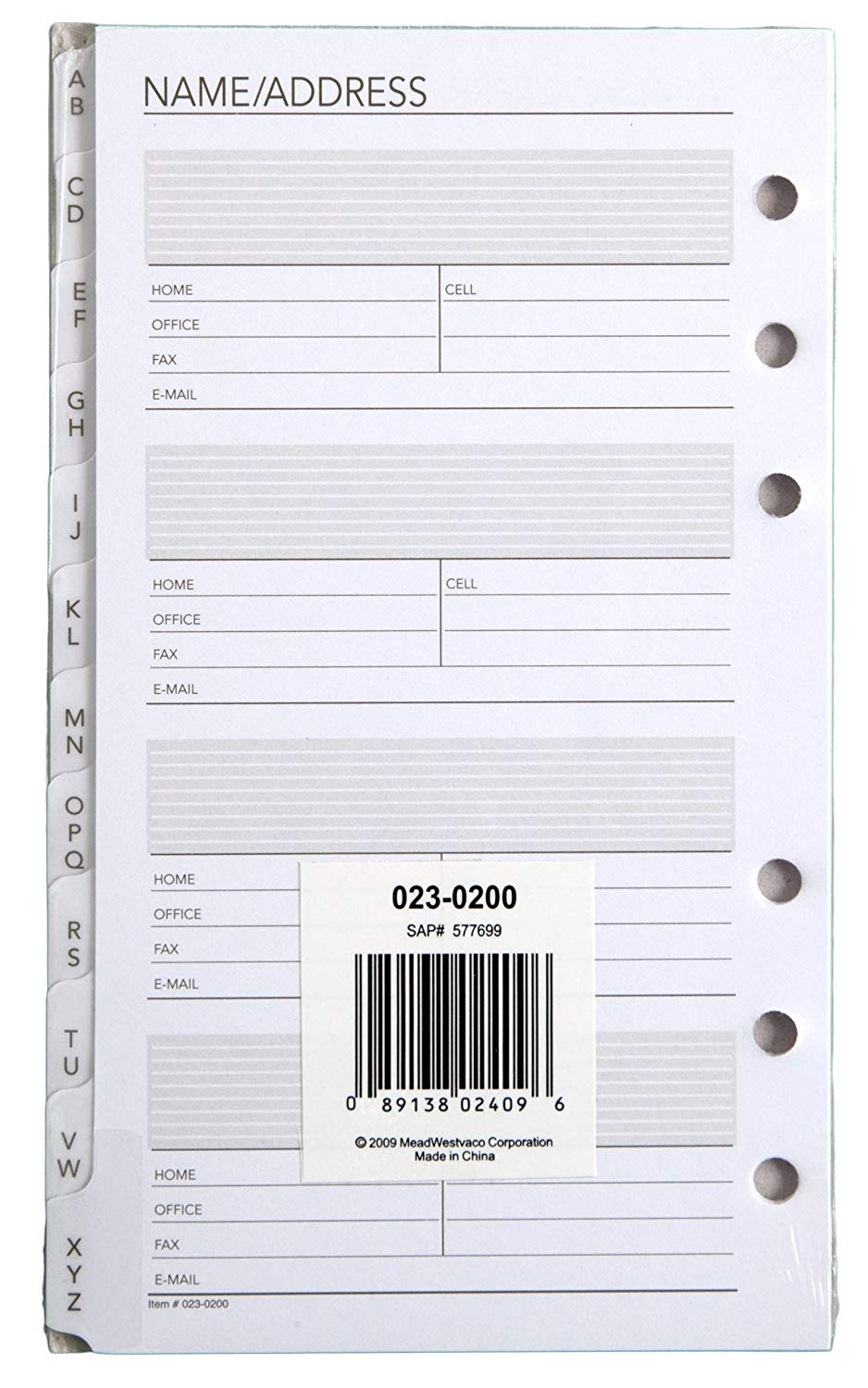 Day Runner Undated Planner Telephone And Address A-Z Tabs, 3.75 X 6.75 Inches (023-0200)