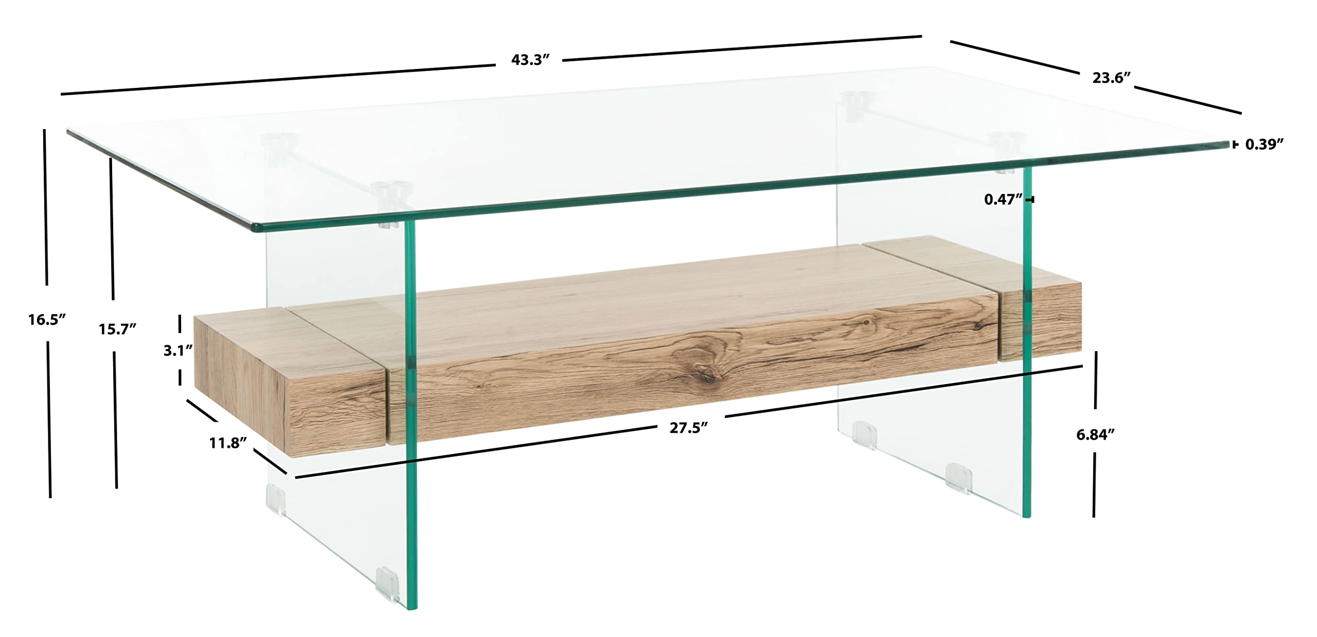 Safavieh Home Kayley Natural And Glass Coffee Table