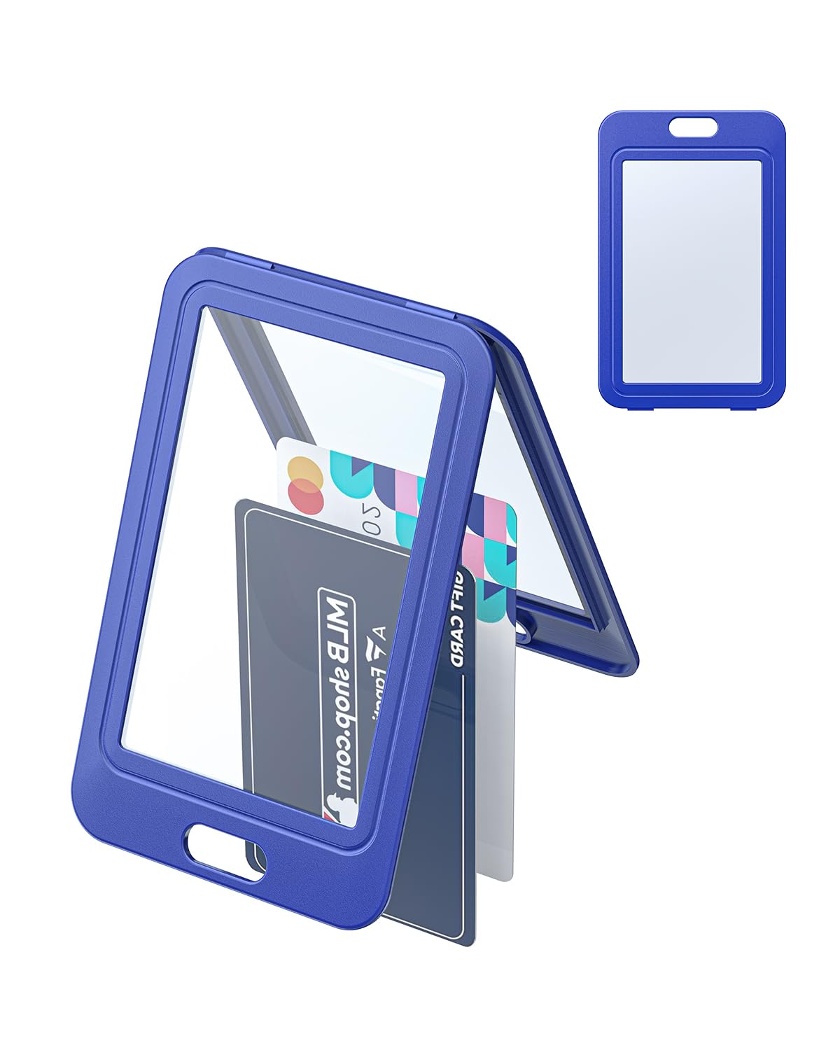 Uniclife 1 Pack Id Badge Holder With Double-Sided Windows Vertical Hard Plastic Case Blue Card Protector Pouch For Office School