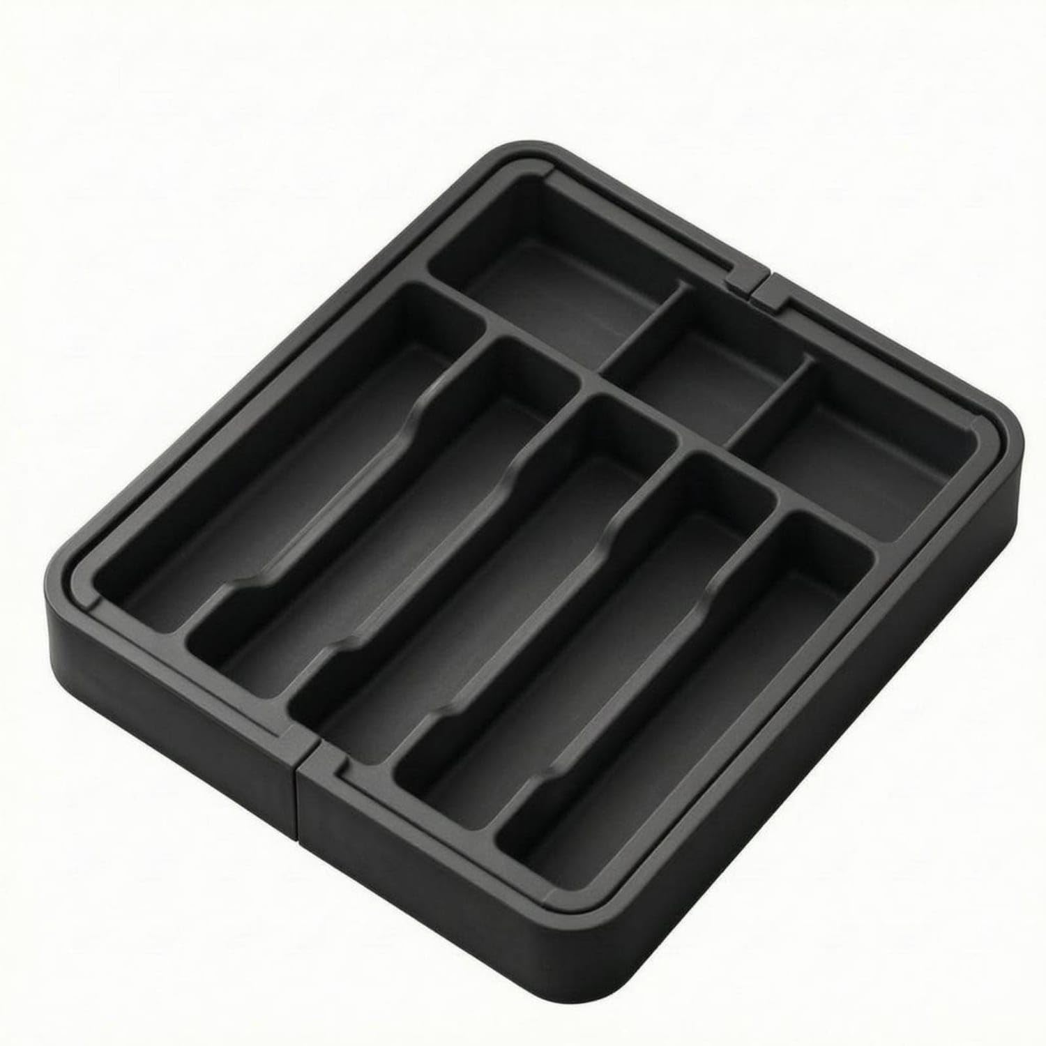 Ecomistiq Divided Compartments Expandable Drawer Organizer Slim Tray Molded Abs Utensil Organizer Rectangular, Black