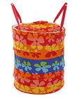 Foldable PopUp Laundry Basket, Floral Print, Multicolour, with Handles, Cylindrical Storage 30 ltr Small