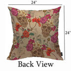 Hosnye Skull And Flowers Throw Pillow Case Cushion Cover Sugar Skull Smiles Mexican Festival Halloween Cotton Linen For Couch Be
