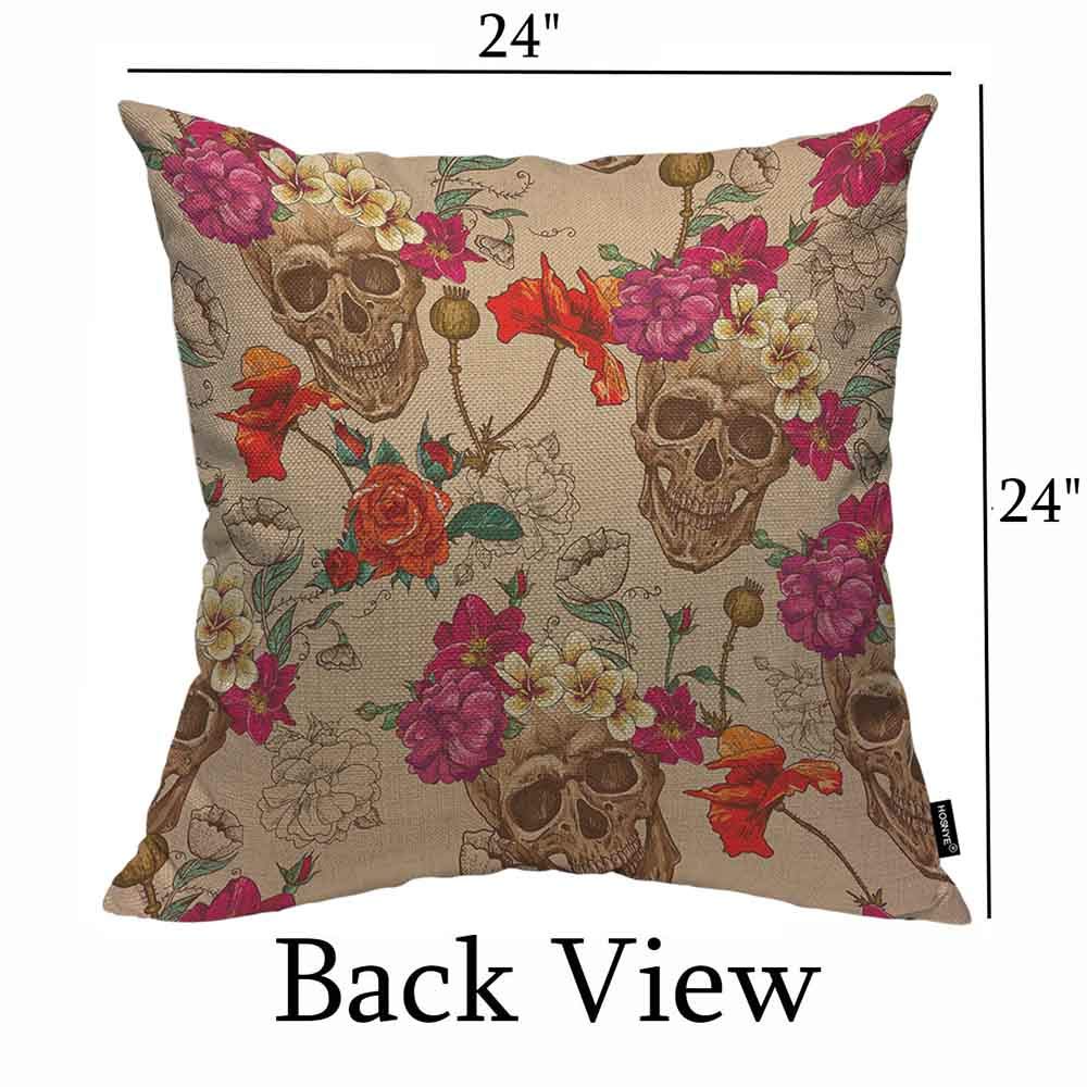 Hosnye Skull And Flowers Throw Pillow Case Cushion Cover Sugar Skull Smiles Mexican Festival Halloween Cotton Linen For Couch Be