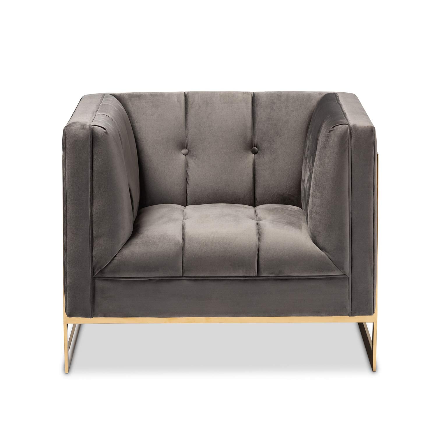 Baxton Studio Ambra Glam and Luxe Grey Velvet Fabric Upholstered and Button Tufted Armchair with Gold-Tone Frame