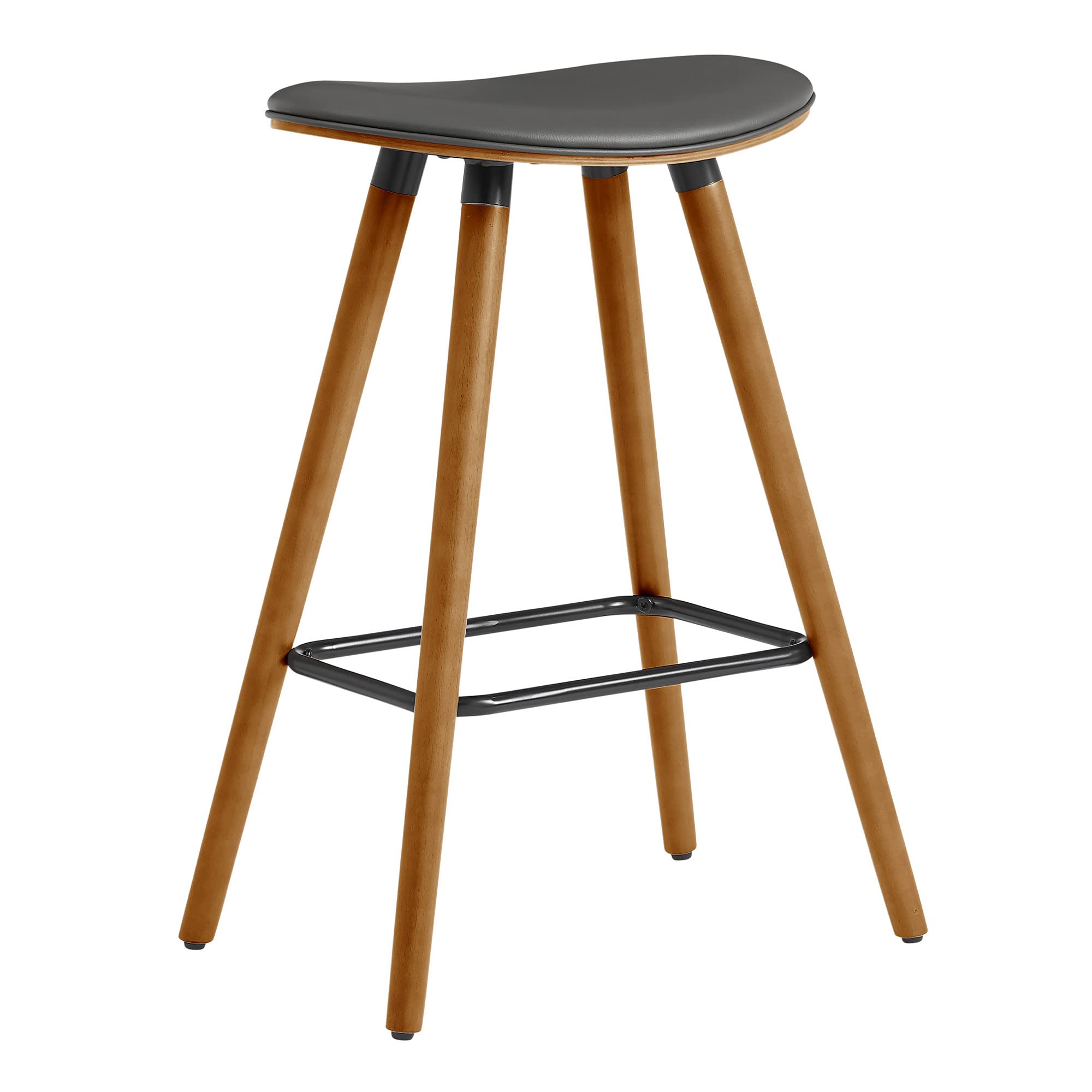 HomeRoots Bent Wood/Metal/Faux Leather 26' Gray Faux Leather Backless Wooden Bar Stool