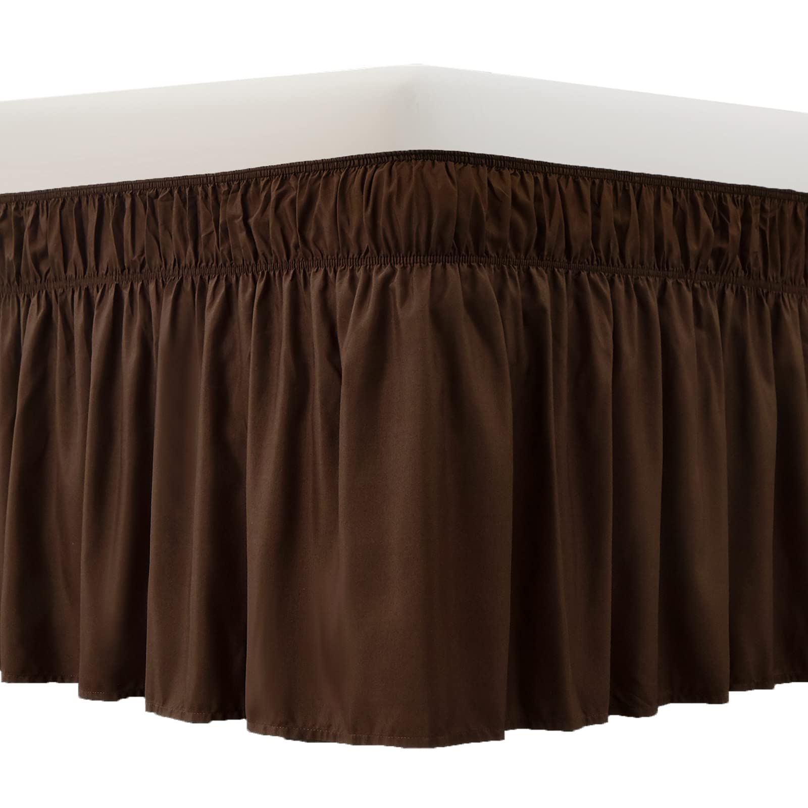 Meila Wrap Around Bed Skirt Three Fabric Sides Elastic Dust Ruffled 24 Inch Tailored Drop,Easy To Install Fade Resistant-Brown,
