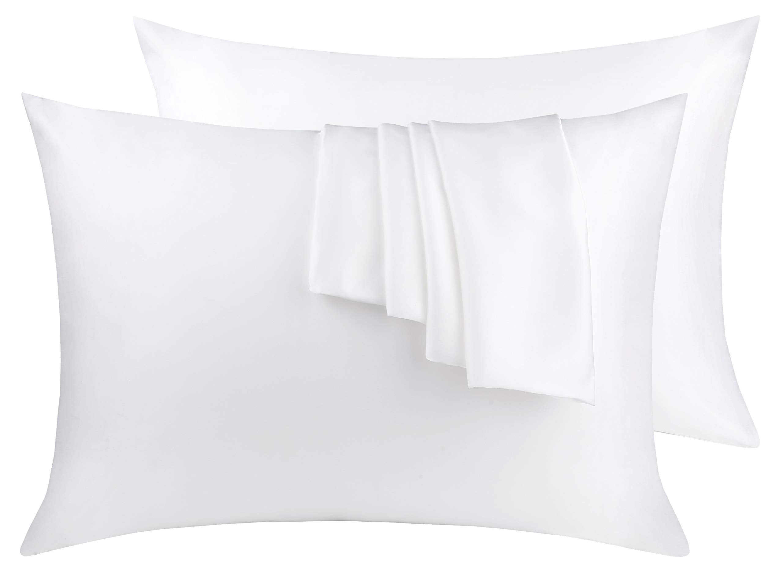 Natural Silk Pillowcase Set Of 2 For Hair &Skin - Both Sides 19 Momme 600 Thread Count With Hidden Zipper (White, Queen)