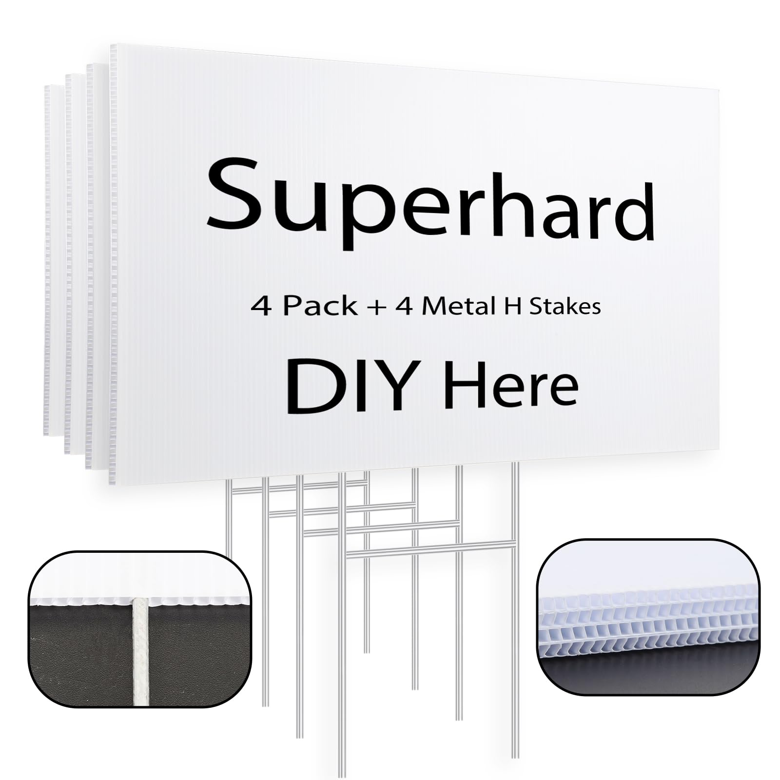 4 Pack Blank Yard Signs 17 X 12 In With Metal Stakes, White Plastic Yard Lawn Sign For Birthday Decoration,Garage Sale,Guidepost