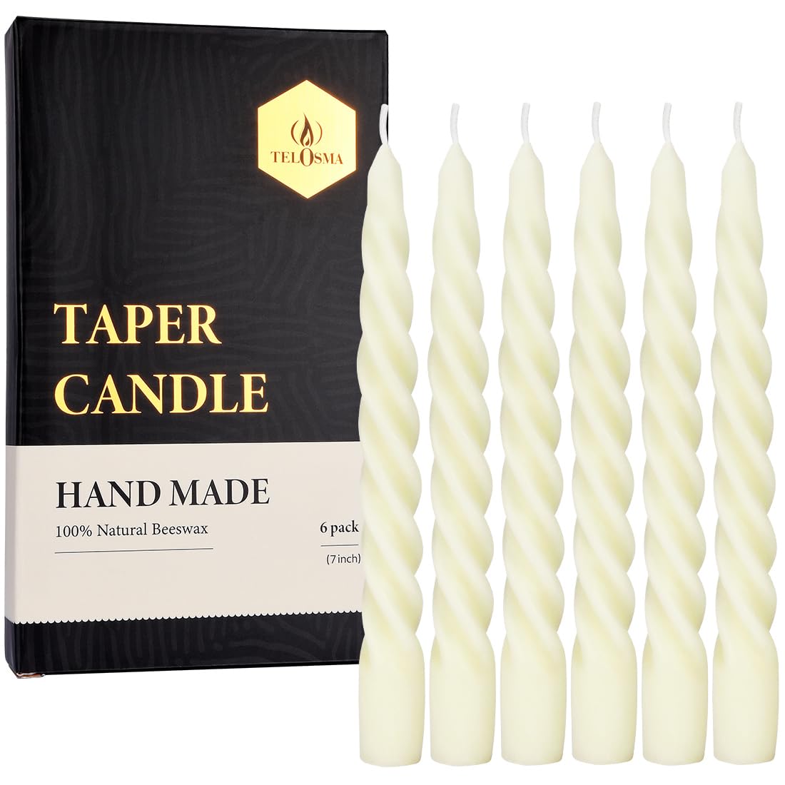Natural Beeswax Spiral Taper Candles Pack of 6, Dripless Short Candle Sticks for Dinner Wedding Party Christmas Home Decorations