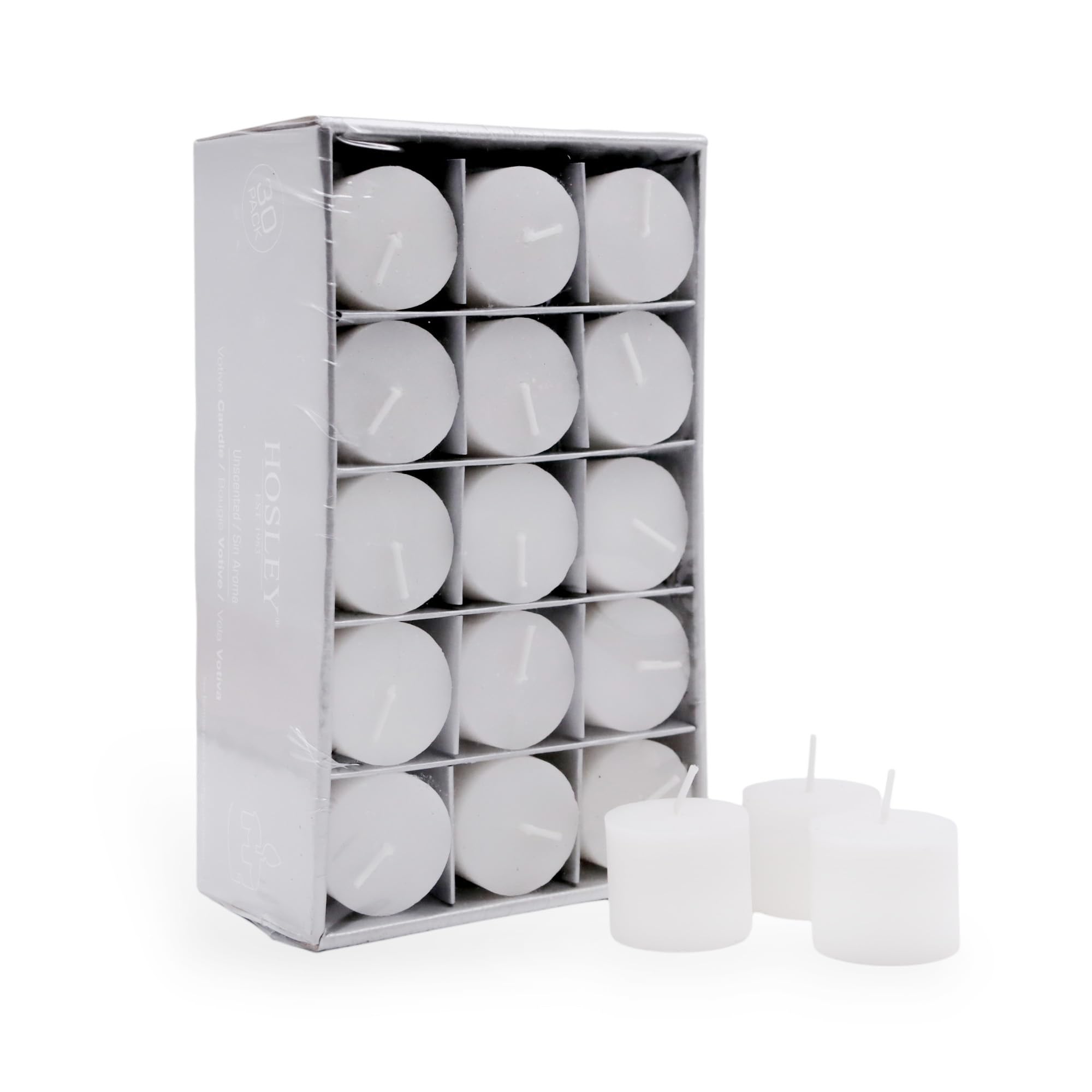 Hosley Set Of 30 Unscented White Votive Candles ?Bulk Pack, Clean-Burning, Long-Lasting 10-12 Hour Burn Time ?Ideal For Weddings, Home D?or, Spa, And Events