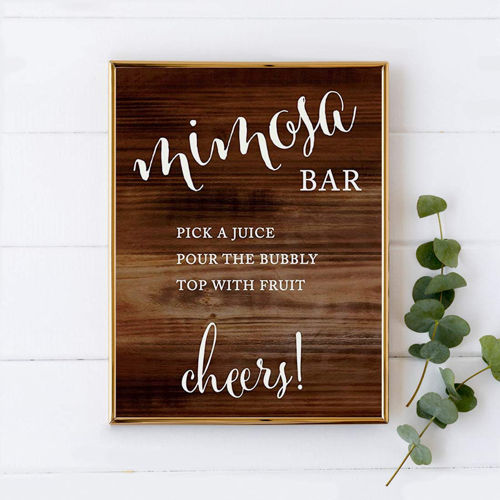 Andaz Press Wedding Party Signs, Rustic Wood Print, 8.5X11-Inch, Build Your Own Mimosa Pick A Juice, Pour The Bubbly Champagne,