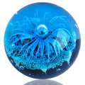 EUSTUMA Blue Hand Blown Glass Anemones Sculpture, 3.15x3.15x3.15 inches, 1.52 lbs, Paperweight, Fish Tank Ornament, Figurine Gif