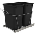 Rev-A-Shelf Double Pull Out Trash Can for Under Kitchen Cabinets 35 Qt 12 Gal Garbage Recyling Bin on Full Extension Slides, Bla