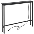 Elyken 5.9' Narrow Console Sofa Table With Power Outlets, 5.9' Dx39.4 Wx31.1 H Long Black Behind Couch Table With Metal Frame And Charge Station With 6.5’ Extension Cord