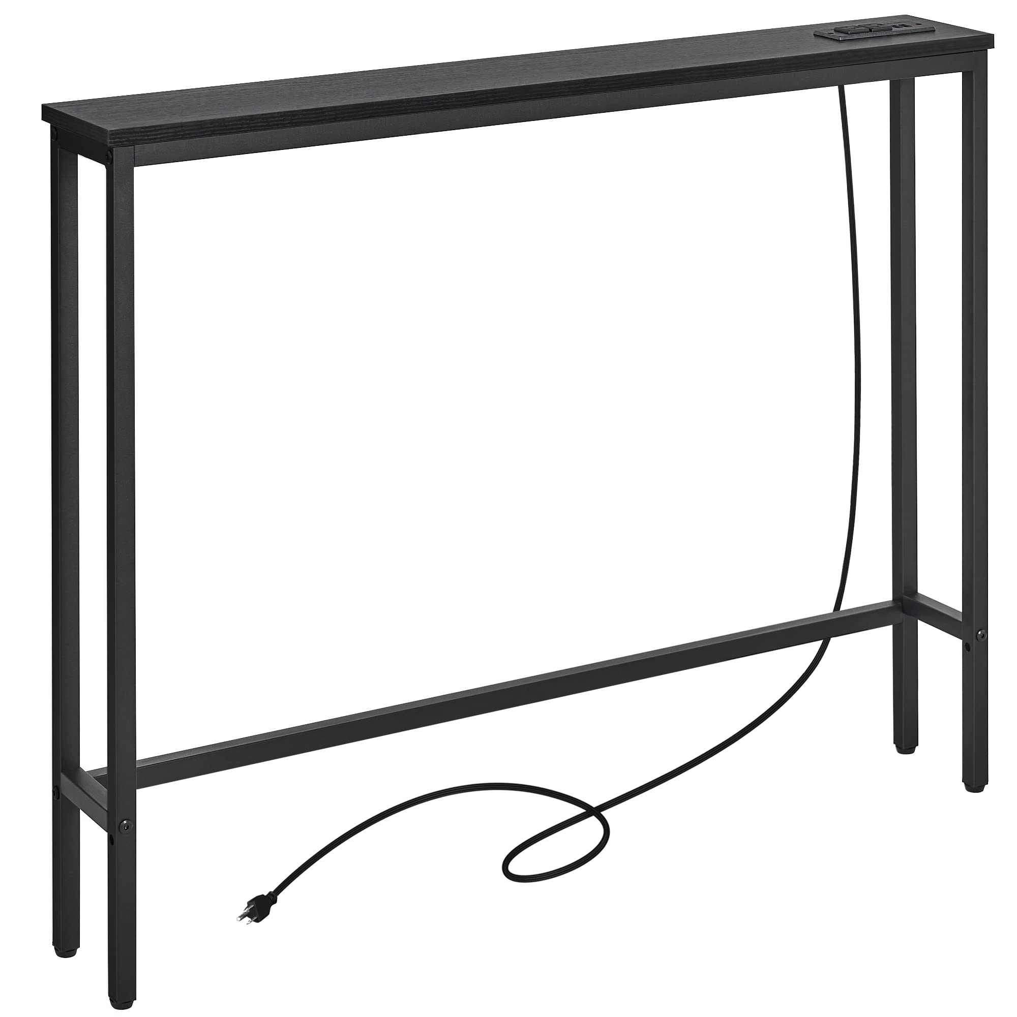 Elyken 5.9' Narrow Console Sofa Table With Power Outlets, 5.9' Dx39.4 Wx31.1 H Long Black Behind Couch Table With Metal Frame And Charge Station With 6.5’ Extension Cord