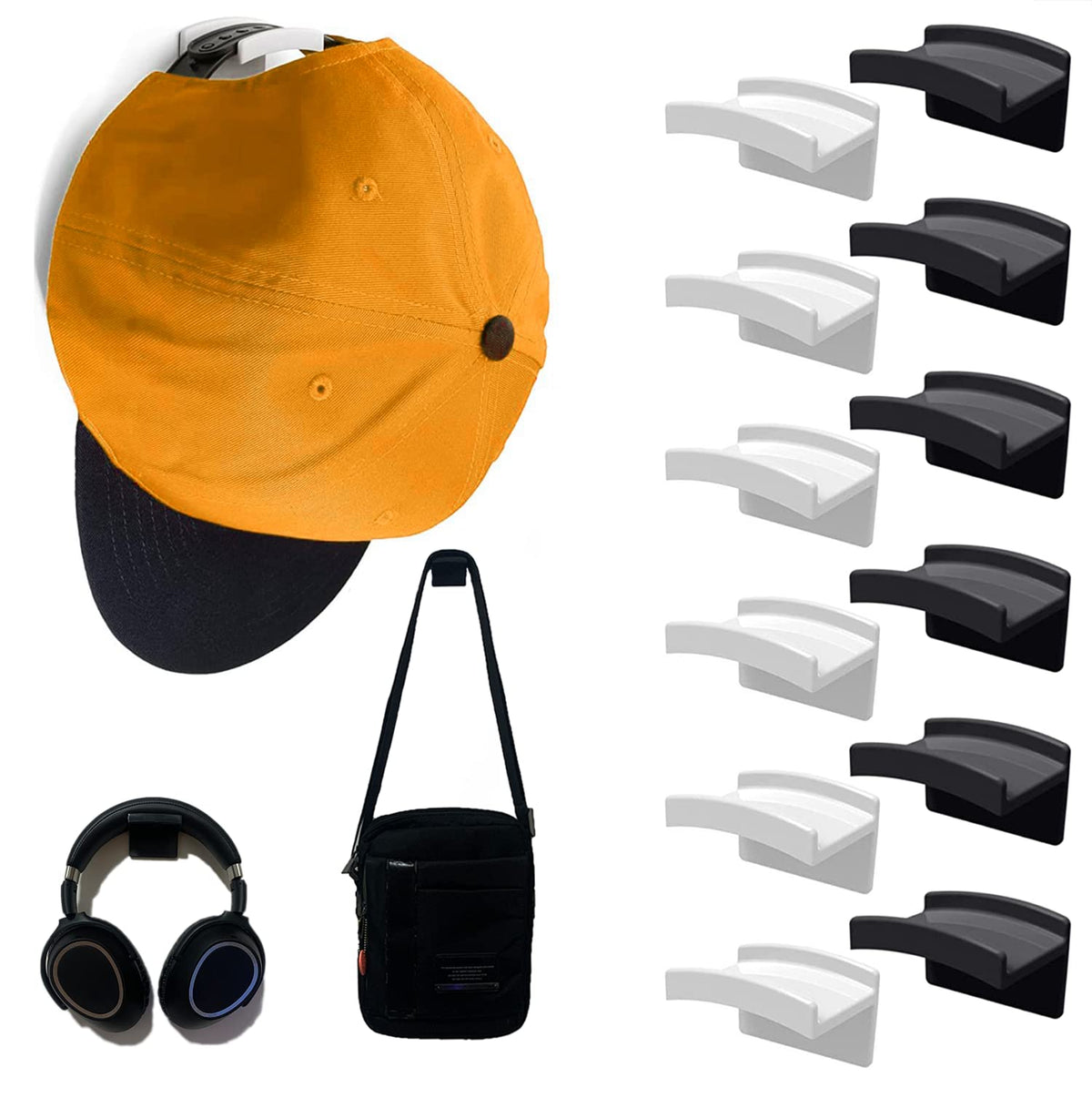 Adhesive Hat Hooks for Wall - Hat Racks for Baseball Caps - Hat Organizer for Baseball Caps - Minimalist Hat Rack Design, No Dri