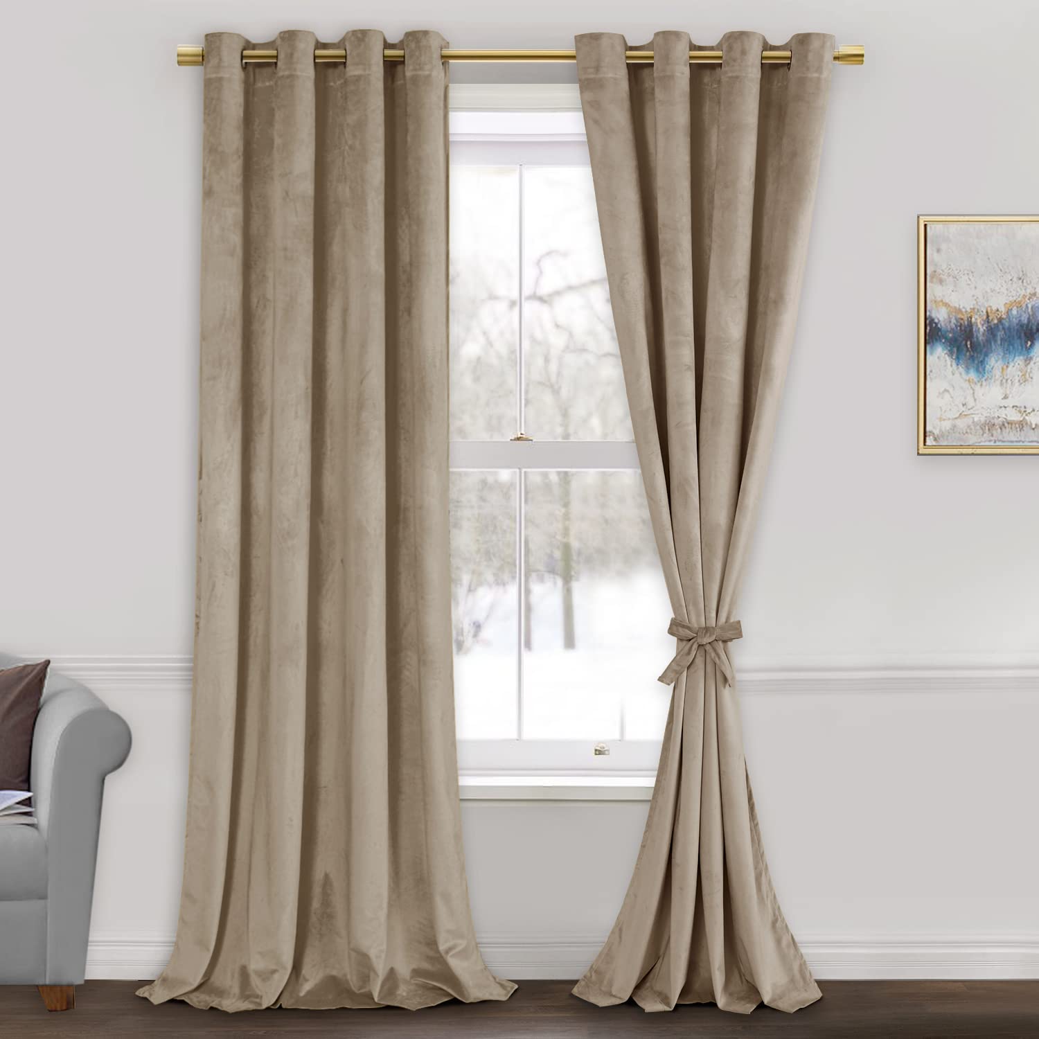 Jiuzhen Velvet Blcakout Curtains For Bedroom - 84 Inches Thermal Insualted Room Darkening Grommet Window Drapes For Bedroom/Ofii