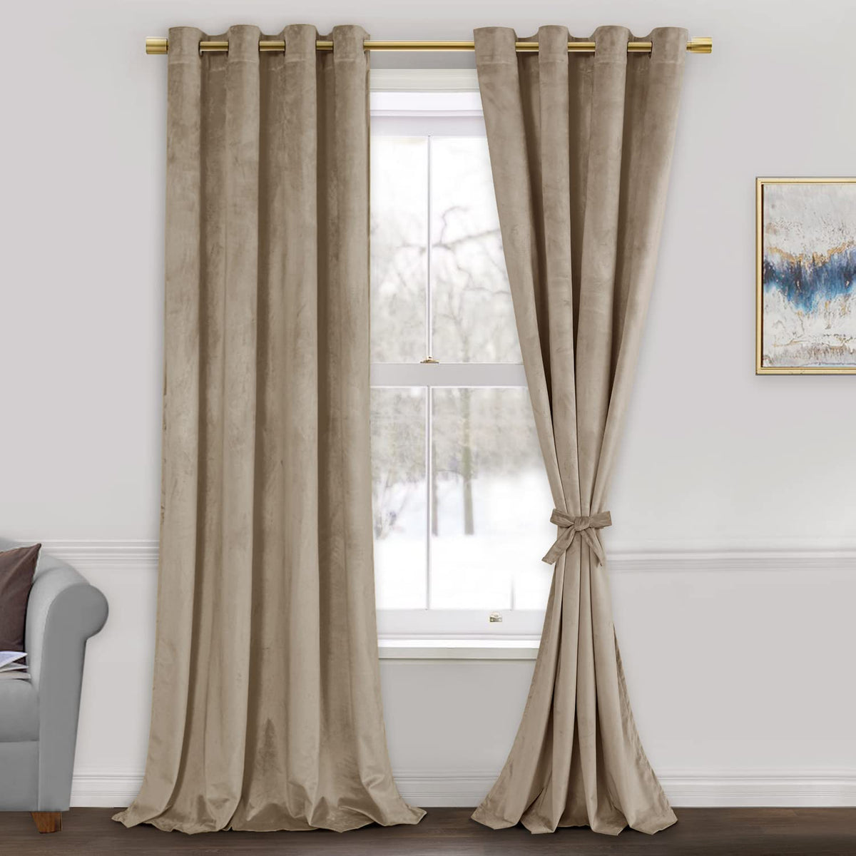 Jiuzhen Retro Velvet Curtains For Living Room - Room Darkening & Noise Reducing Grommet Window Drapes For Bedroom, Set Of 2 Wind