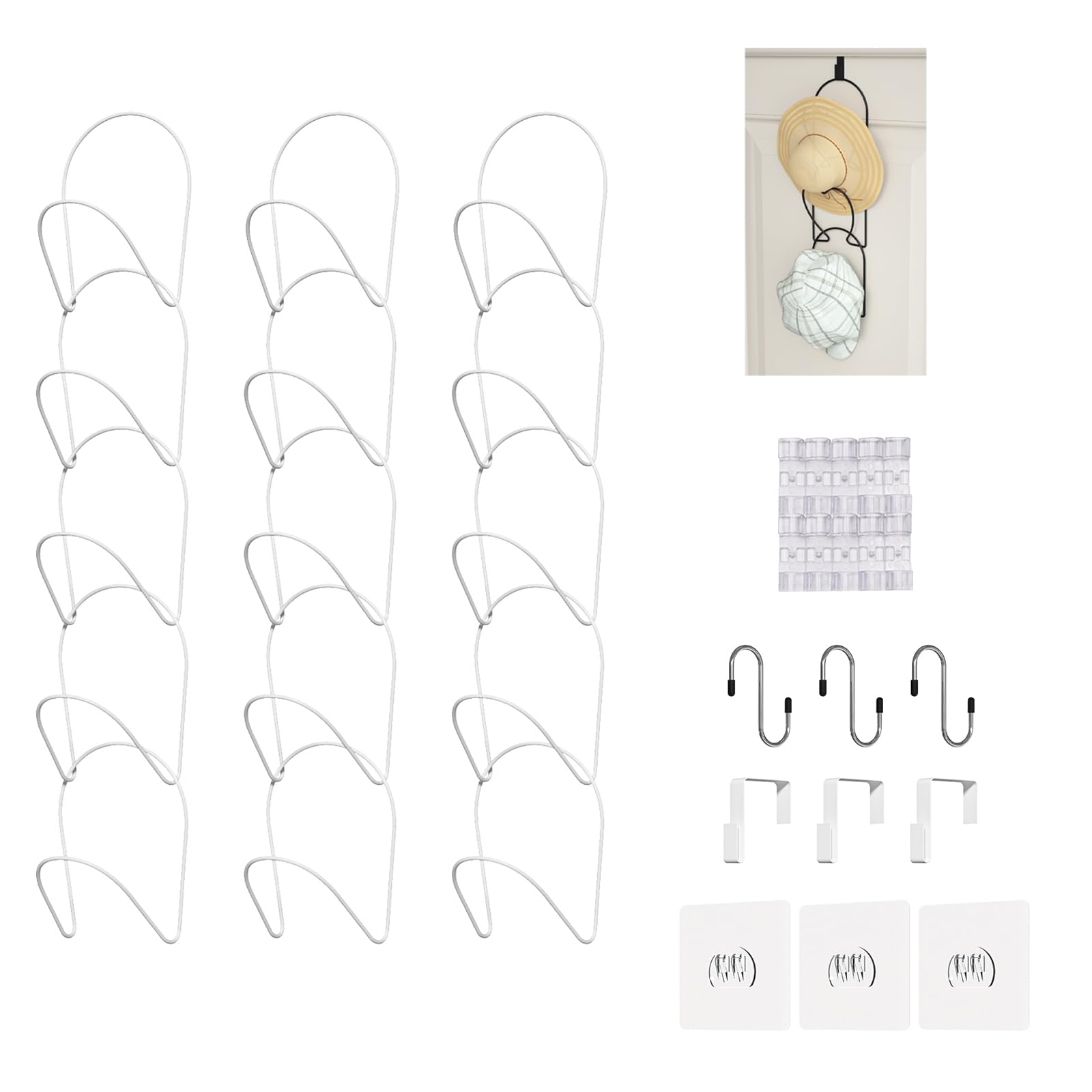 LINFIDITE 15 Pack Baseball Hat Rack Hanger Holder Organizer Multi Hook Wall Mounted Over Door Cap Display Storage Rack Cap Holde