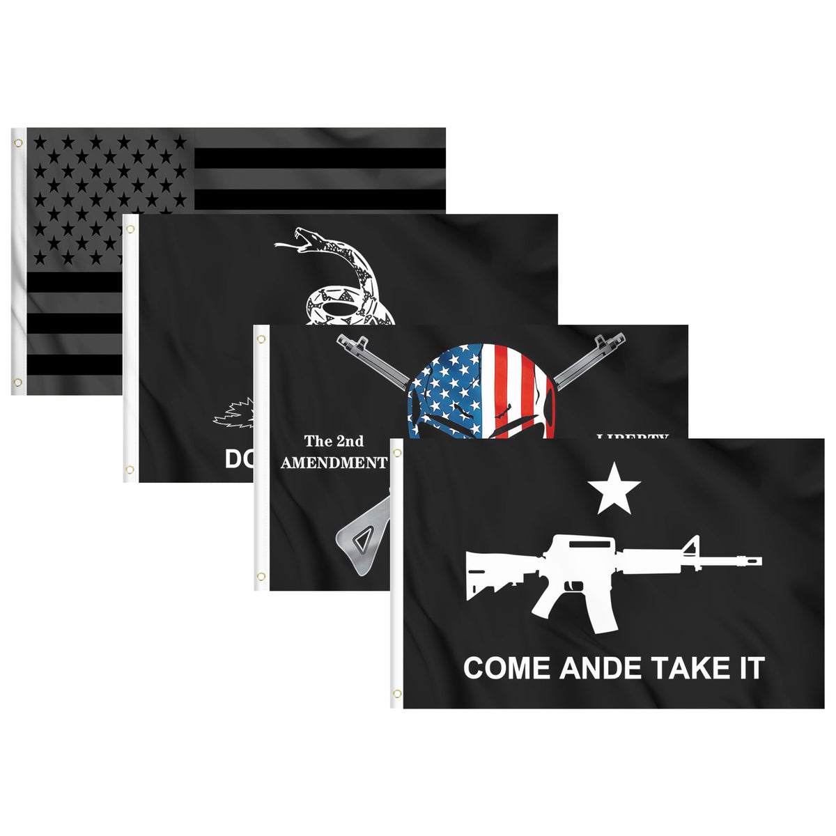Kenpma 4 Pieces All Black American Flag 3X5 Ft - Gadsden Don'T Tread On Me Flag - Liberty Or Death 2Nd Amendment 1789 Usa Skull