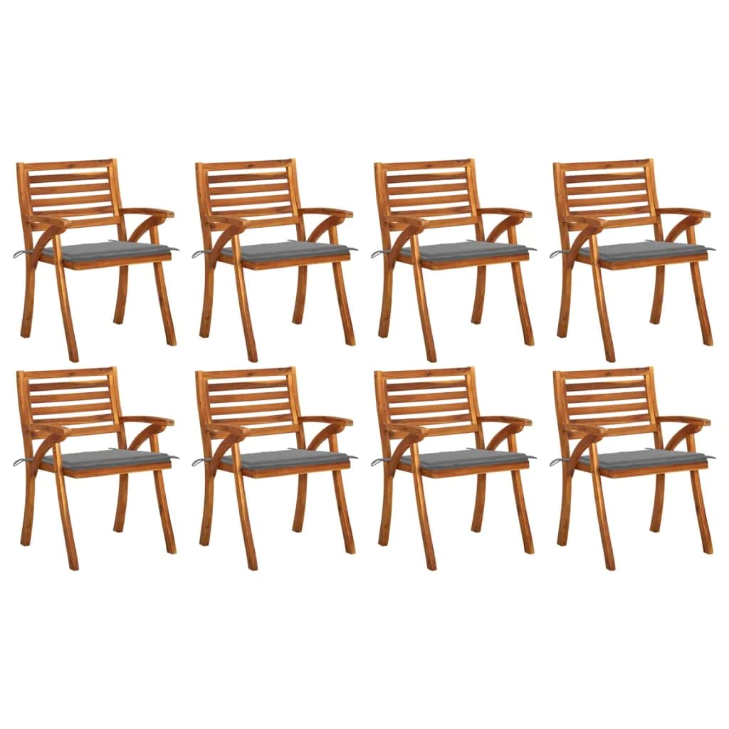 vidaXL 8X Solid Acacia Wood Patio Chairs with Cushions
