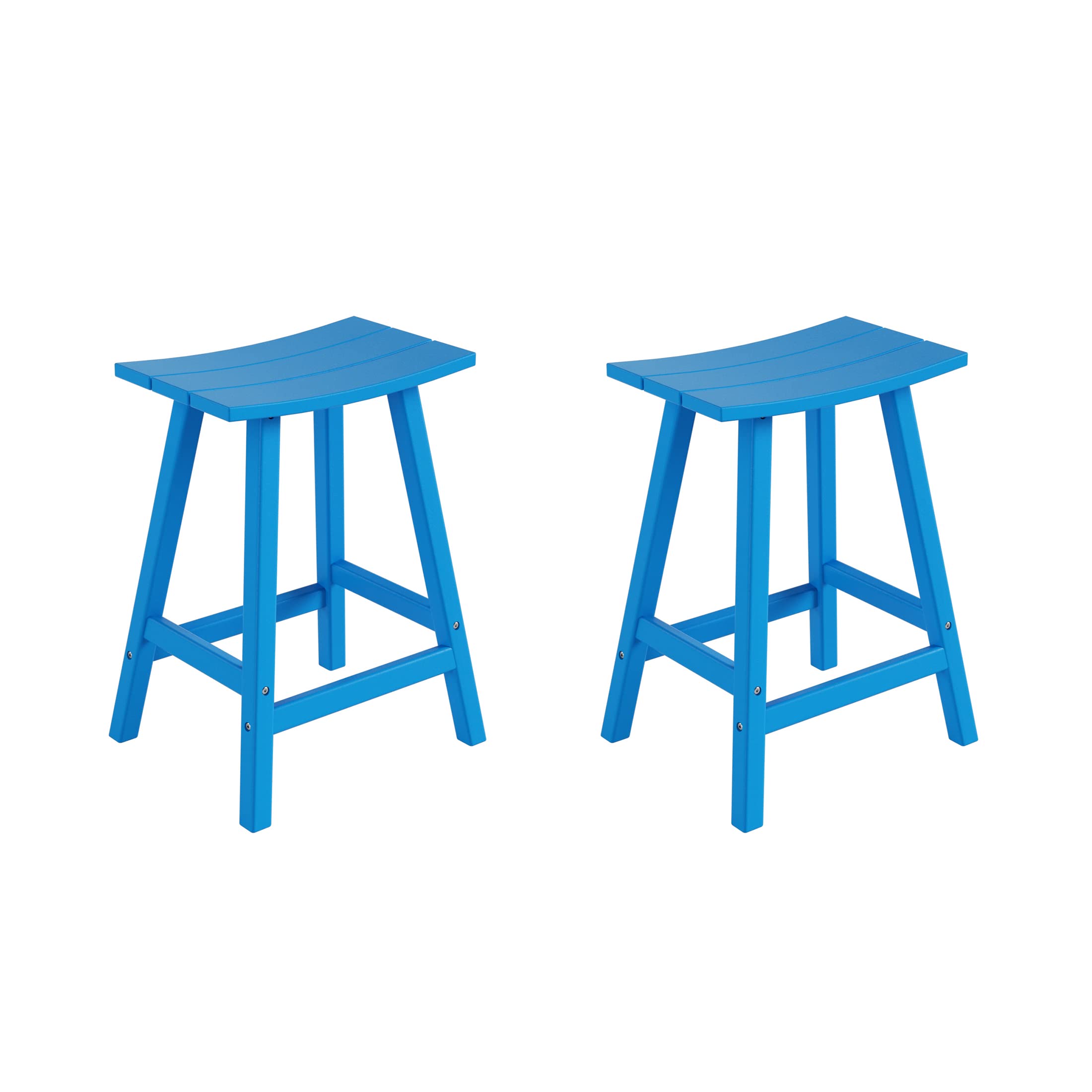 Costaelm All-Weather Bar Stools Set Of 2, 24' Height Outdoor Bar Stools, Adirondack Poly Patio Bar Stool For Patio, Deck, Kitchen Counter And Garden, Pacific Blue