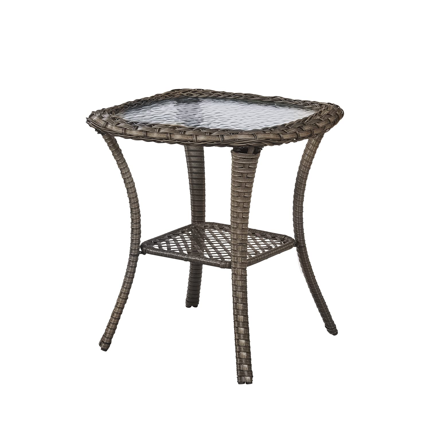 Patio Tables Wicker Side Table - Rattan End Table With Glass Top For Outdoor Outside Patio Porch Deck Square Mixed-Grey