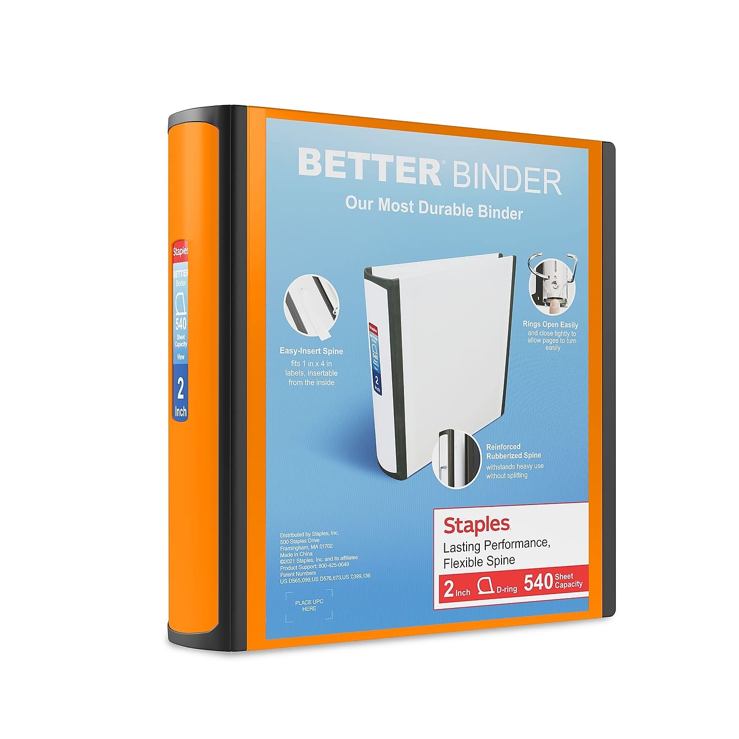 Staples 2'' 3-Ring Better Binder, Bright Orange (13469)'