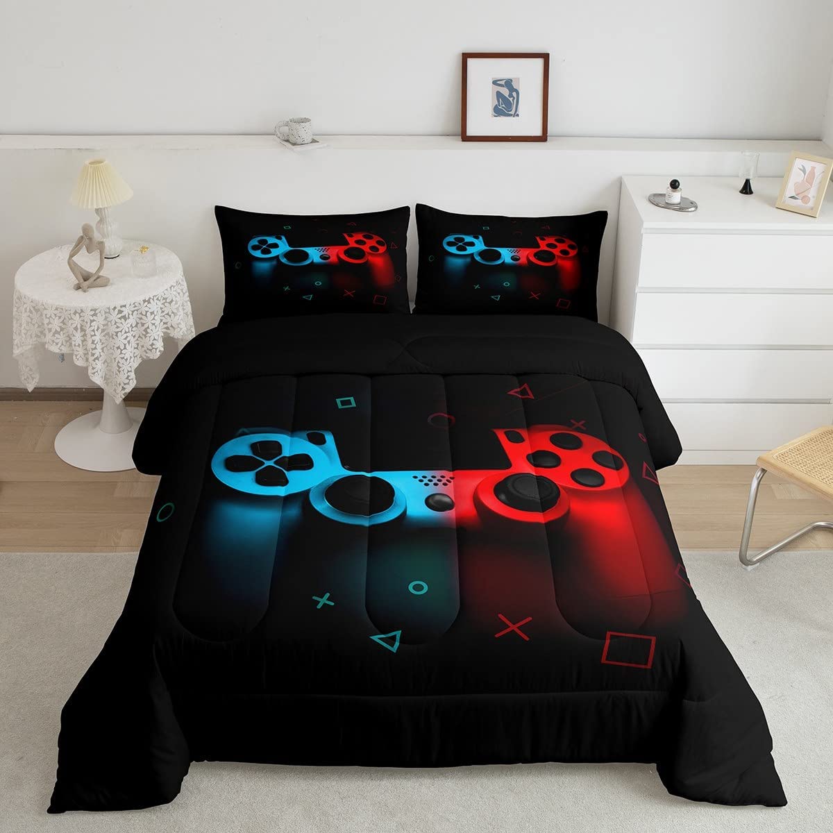 Erosebridal Boys Gamepad Comforter Set King,Play Gamer Bedding Set Kid Young Man Video Games Down For Teen Child Game Room Decor