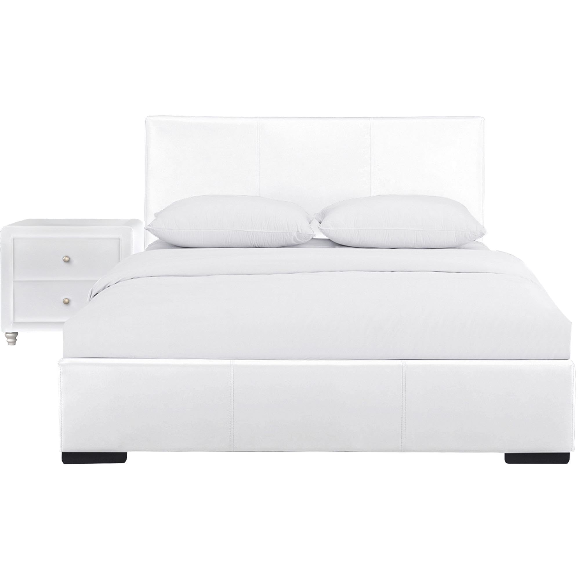 Camden Isle Hindes Upholstered Platform Bed, White, Full with 1 Nightstand